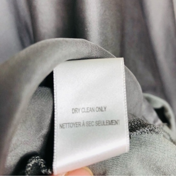 Cassis Collection Grey Long Sleeve Silk Mixed Media Top with Neck Tie Medium - Picture 7 of 9